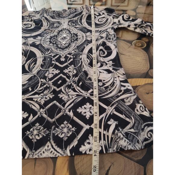 Style & Co petite embellished scroll shirt bling Henley 3/4 sleeve Small PS - Picture 4 of 8